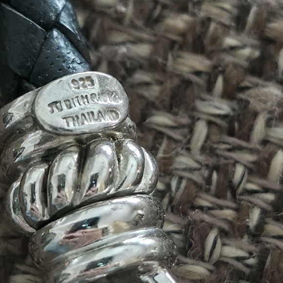 Judith Ripka Sterling Silver Duel Clasp Black Braided Necklace - Picture 3 of 6